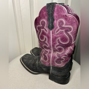 Ariat Quickdraw Western Boot Black Buff Gator Print Horseman Heel Square Toe